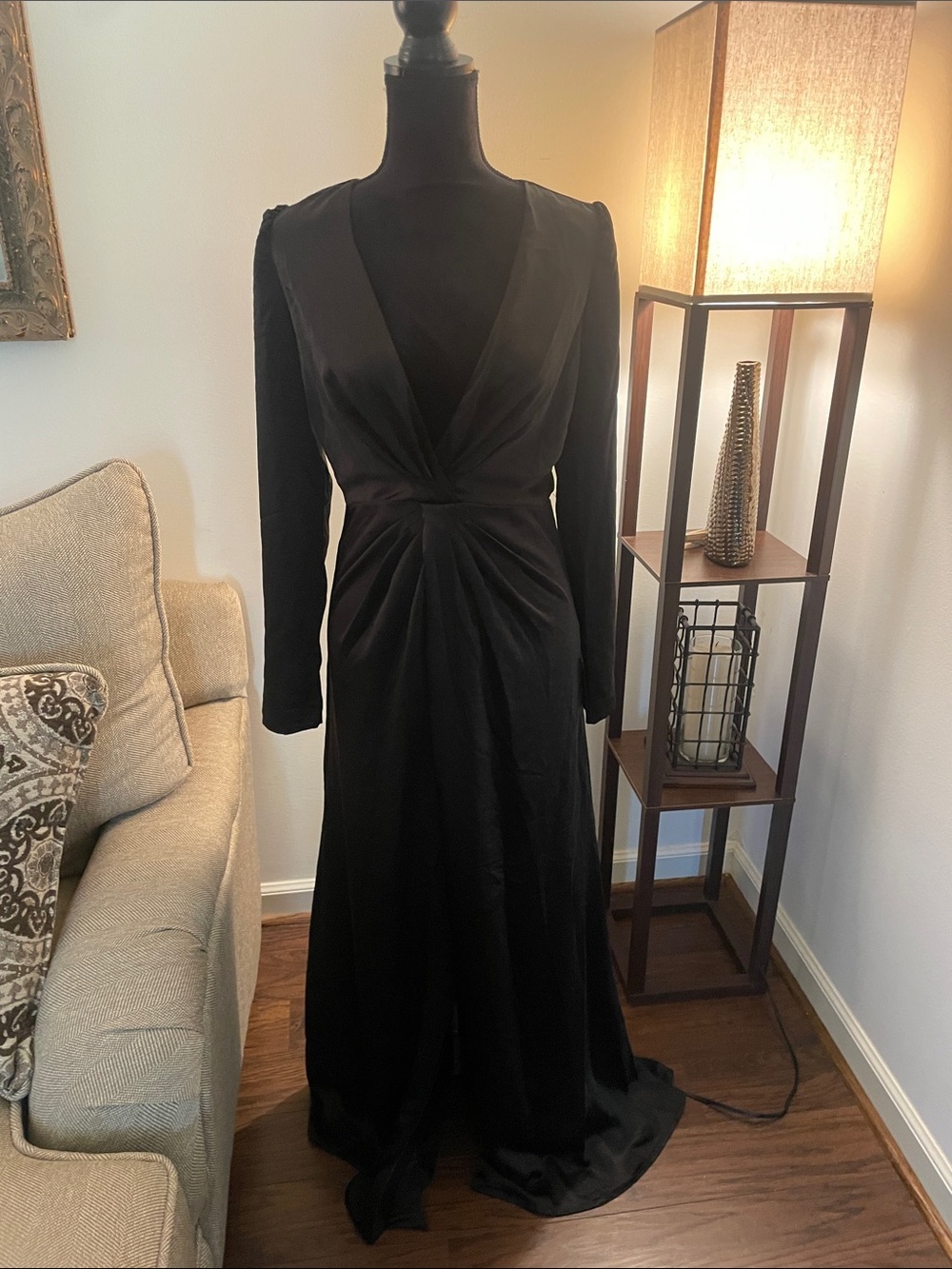 Lulu's Black Long-Sleeve Maxi Dress with Twist Waist